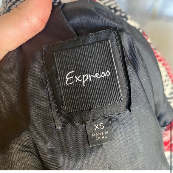 Express Wool Blend Red Plaid Belted Biker Jacket - Picture 2 of 10